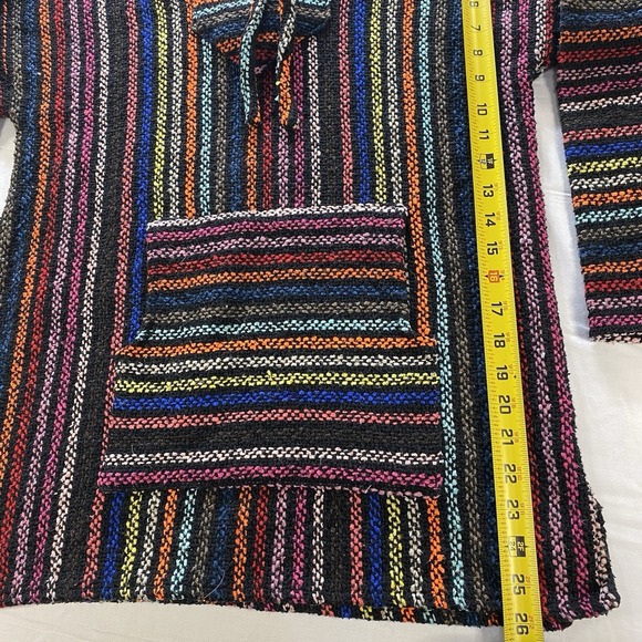 Vintage Baja Hoodie Multicolor Striped Mexican Pullover Poncho No Size Y2K - Picture 5 of 8